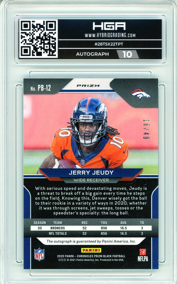 Jerry Jeudy Autographed 2020 Panini Chronicles Prizm Black Green Rookie Card #PB-12 (HGA Gem Mint 9.5)