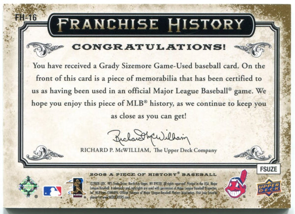 Grady Sizemore Franchise History Upper Deck Jersey Card 68/99