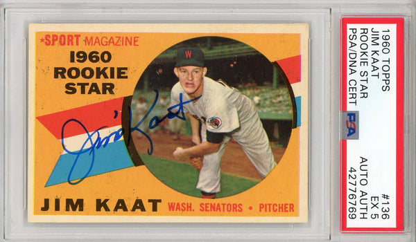 Jim Kaat Autographed 1960 Topps Card #136 (PSA)