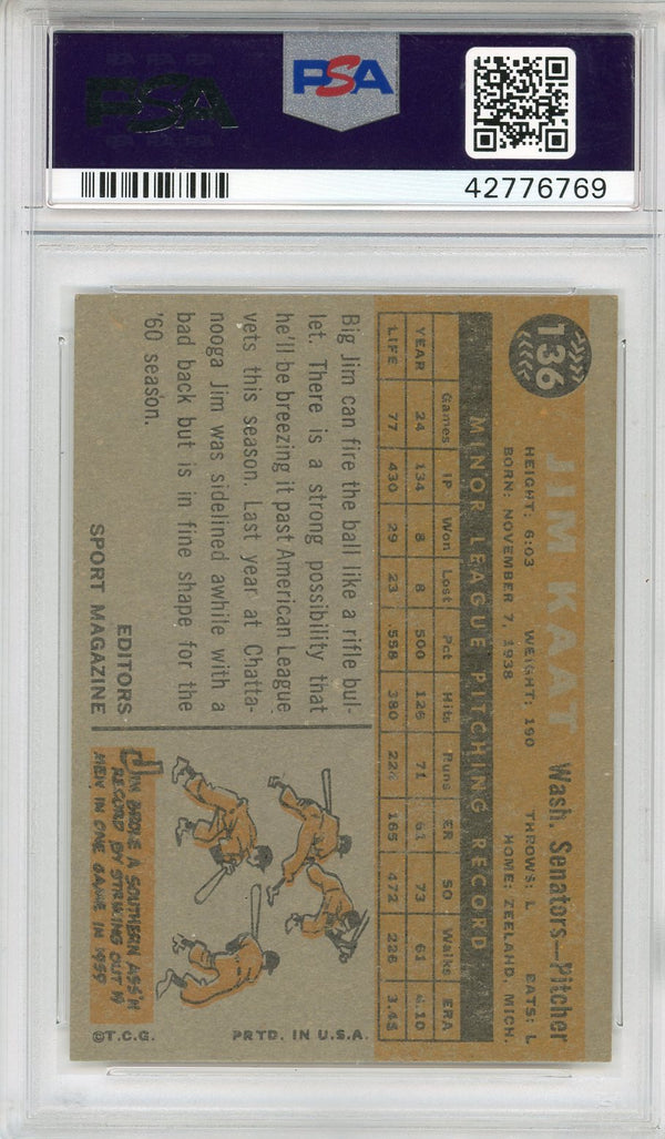 Jim Kaat Autographed 1960 Topps Card #136 (PSA)