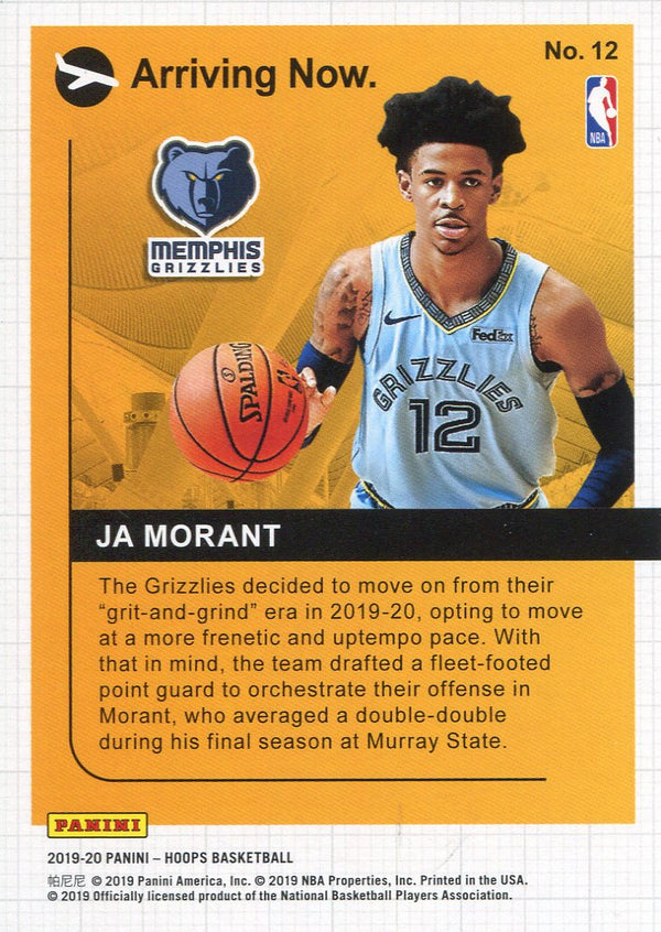 Ja Morant 2019-20 Panini Hoops Arriving Now #12 Rookie Card