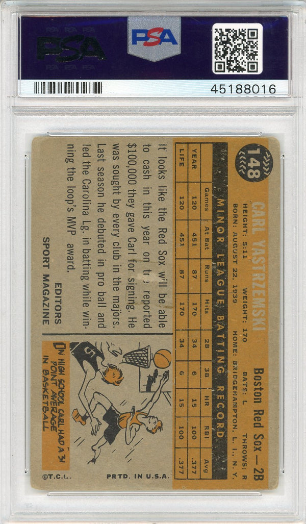 Carl Yastrzemski Autographed 1960 Topps Card #148 (PSA)