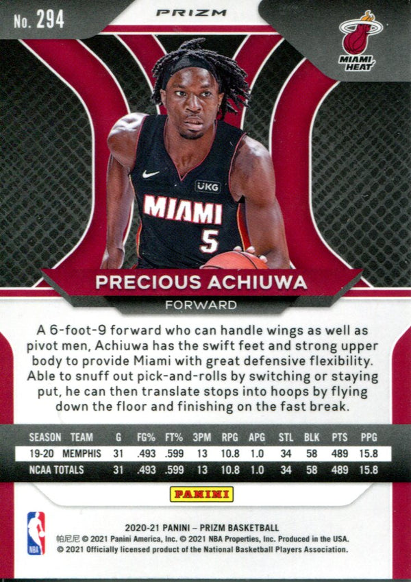 Precious Achiuwa 2020 Panini Prizm Hyper Rookie Card #294