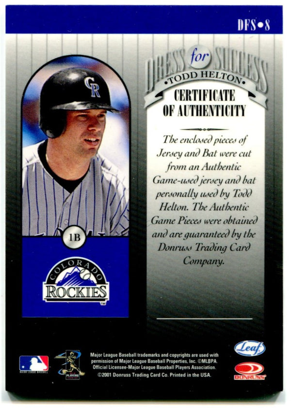 Todd Helton Leaf Rookie and Stars Authentic Game Used Bat and Jersey Card #DFS8