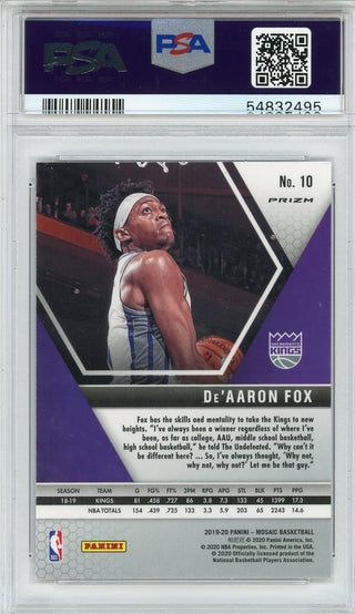 De'Aaron Fox 2019 Panini Mosaic Reactive Blue Prizm Card #10 (PSA)