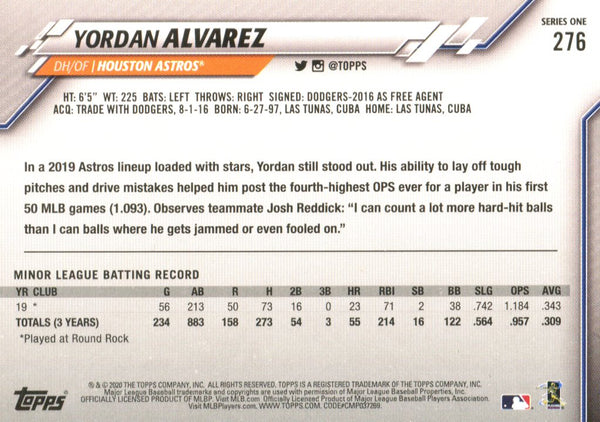 Yordan Alvarez 2020 Topps Rookie Card