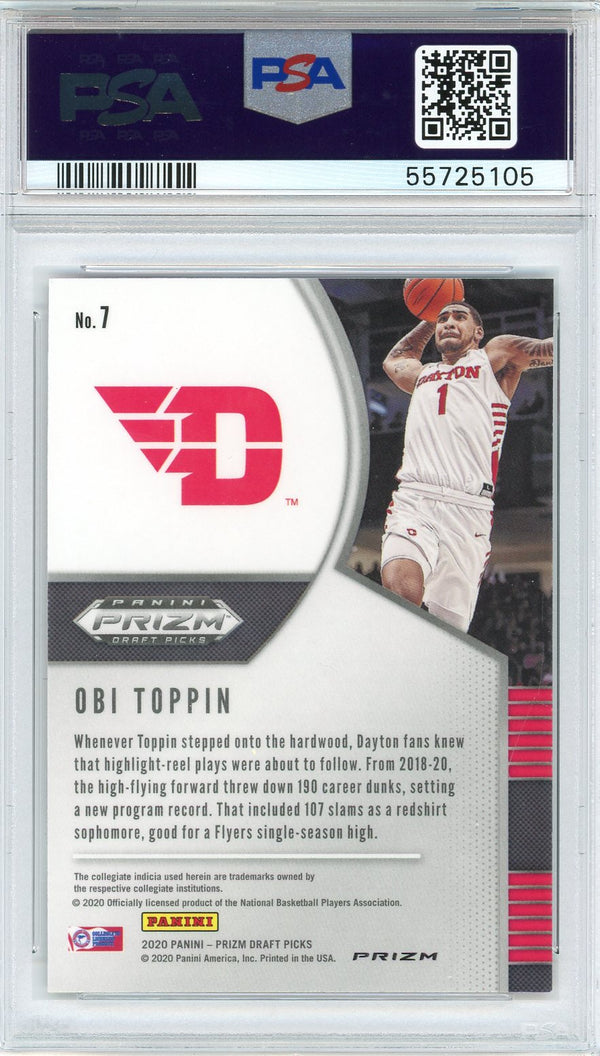 Obi Toppin 2020 Panini Prizm Draft Pick Red Cracked Ice Rookie Card #7 (PSA)