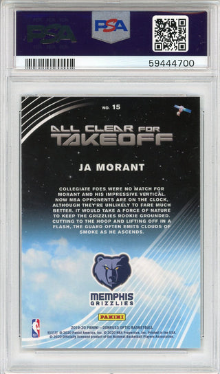 Ja Morant 2019 Panini Prizm Donruss Optic All Clear for Takeoff Rookie Card #15 (PSA)