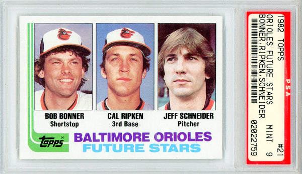 Cal Ripken Jr., Bob Bonner & Jeff Schneider 1982 Topps Card #21 (PSA Mint 9)