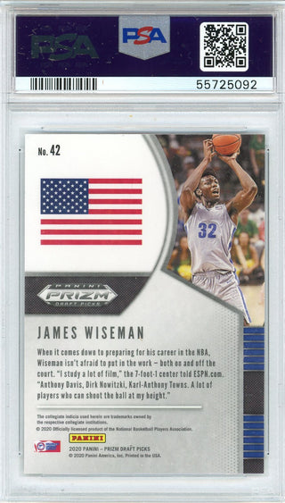 James Wiseman 2020 Panini Prizm Draft Pick Rookie Card #42 (PSA)