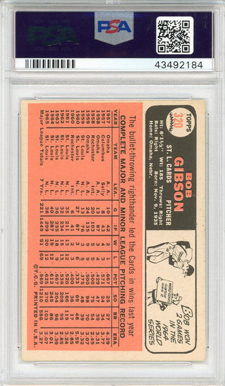 Bob Gibson "9x Gold Glove" Autographed 1966 Topps Card #320 (PSA)