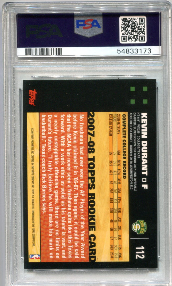 Kevin Durant 2007-08 Topps Black Border #112 PSA NM 7 RC