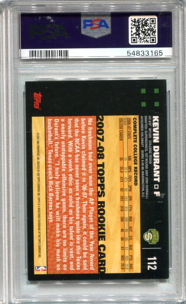 Kevin Durant 2007-08 Topps Black Border #112 PSA NM 7 RC