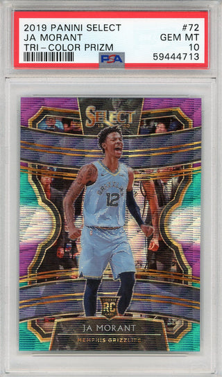 Ja Morant 2019 Panini Select Tri-Color Prizm Rookie Card #72 (PSA)