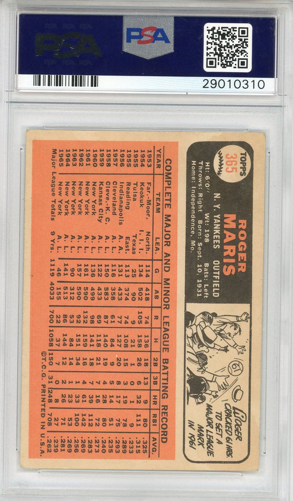 Roger Maris Autographed 1966 Topps Card #365 (PSA)