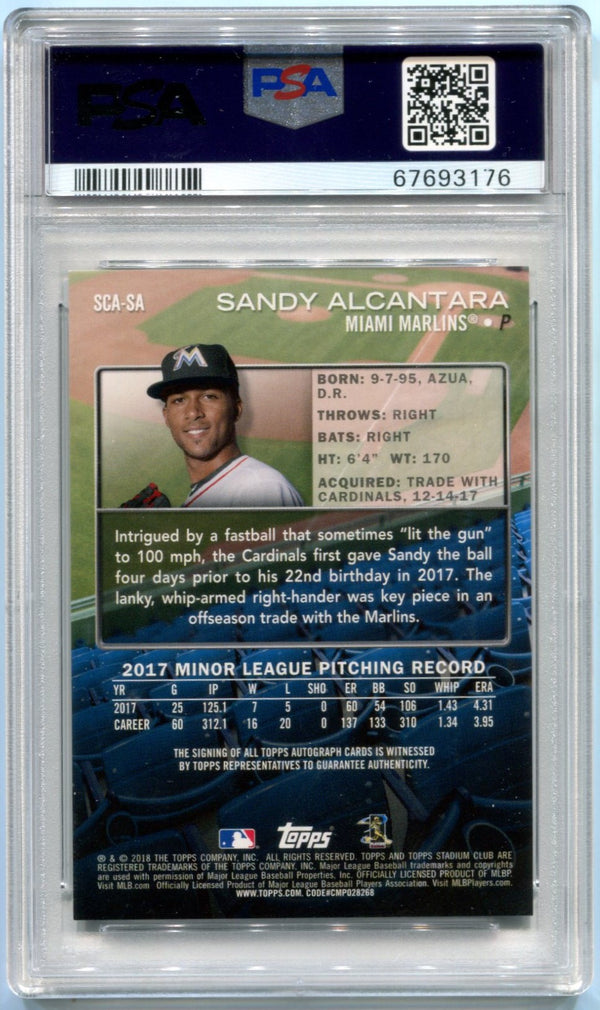 2018 Stadium Club Sandy Alcantara Rookie Auto PSA 10