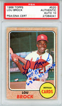 Lou Brock Autographed 1968 Topps Card #520 (PSA)