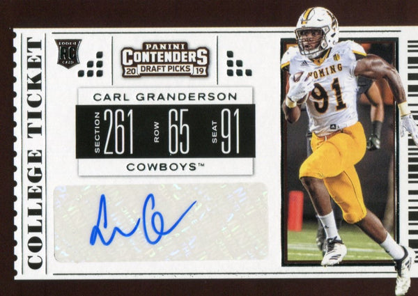 Carl Granderson Autographed 2019 Contenders Draft Rookie Card