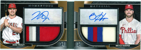 Mike Trout & Bryce Harper Autographed 2021 Topps Museum Collection Dual Jumbo Patch Card #MMDPA-TH