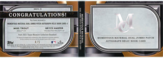 Mike Trout & Bryce Harper Autographed 2021 Topps Museum Collection Dual Jumbo Patch Card #MMDPA-TH