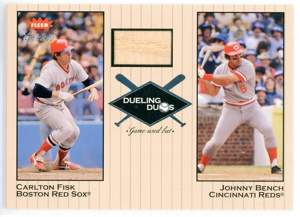 Carlton Fisk & Johnny Bench 2002 Fleer Dueling Duos Bat Card #DD-CF1