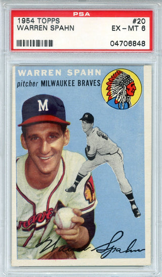 Warren Spahn 1954 Topps Card #20 (PSA EX-MT 6)