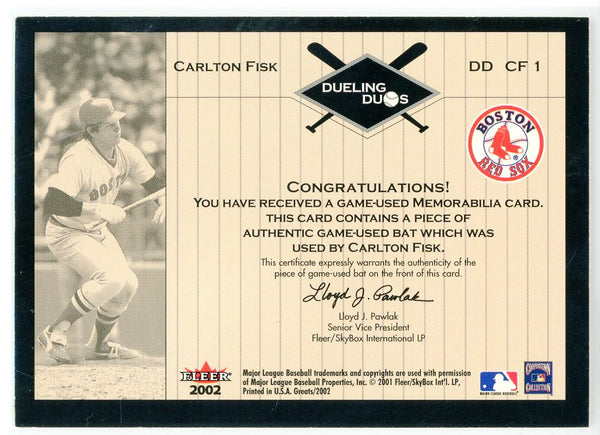 Carlton Fisk & Johnny Bench 2002 Fleer Dueling Duos Bat Card #DD-CF1