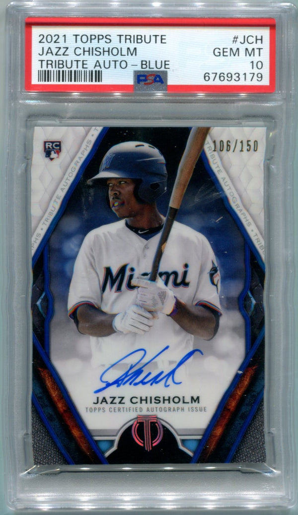 2021 Topps Tribute Jazz Chisolm Auto Blue106/150 PSA 10