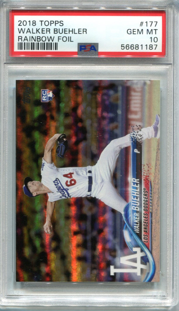 Walker Buehler 2018 Topps #177 Rainbow Foil PSA GEM MT 10 Card