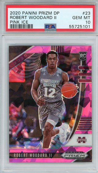 Robert Woodward II 2020 Panini Prizm Draft Pink Cracked Ice Rookie Card #23 (PSA)