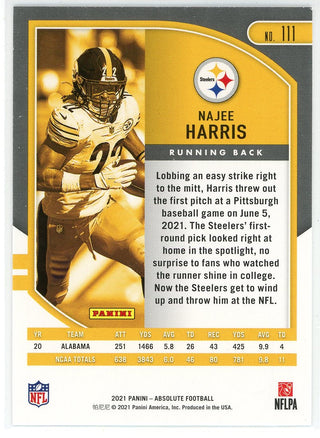 Najee Harris 2021 Panini Absolute Rookie Card #111