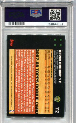 Kevin Durant 2007-08 Topps Black Border #112 PSA NM-MT  8 RC