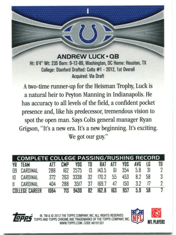 Andrew Luck Topps Chrome 2012 Rookie Card