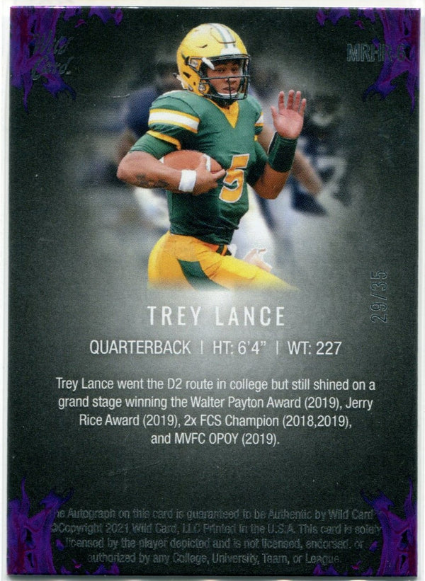 Trey Lance Autographed 2021 Wild Card Matte Rookie Card #MRHR-6