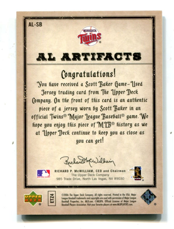 Scott Baker Upper Deck AL Artifacts #ALSB Jersey Card 212/256