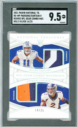 Micah Parsons & Patrick Surtain II 2021 Panini National Treasures NFL Gear Combo Materials Rookie Card #RG-MP (SGC)