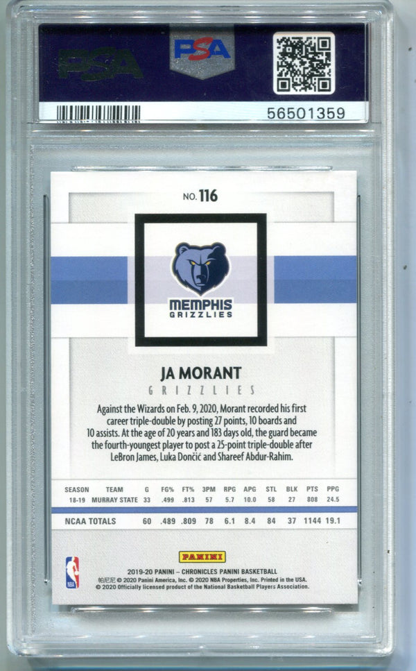 Ja Morant 2020 Panini Chronicles #116 PSA GEM MT 10 Card