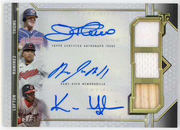 Jim Thome, Jose Ramirez & Kenny Lofton Autographed 2021 Topps Triple Threads Game Used Card