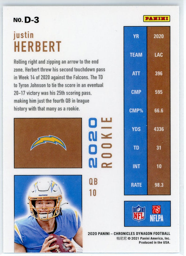 Justin Herbert 2020 Panini Chronicles Dynagon Rookie Card