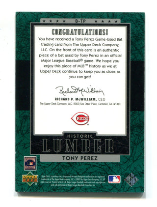 Tony Perez 2003 Upper Deck Historic Lumber Bat Card #BTP 90/125