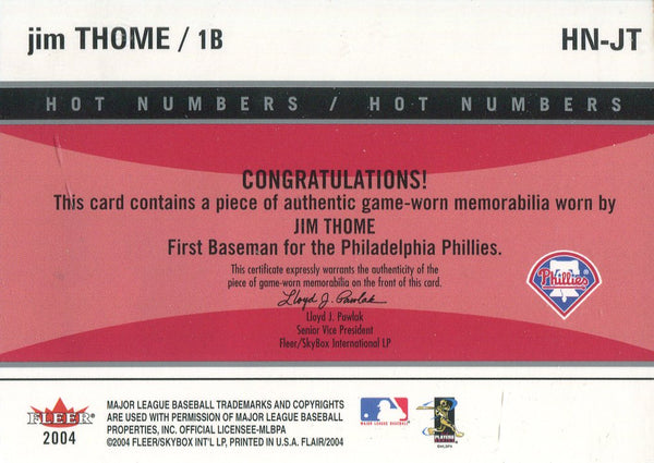 Jim Thome 2004 Fleer Jersey Card