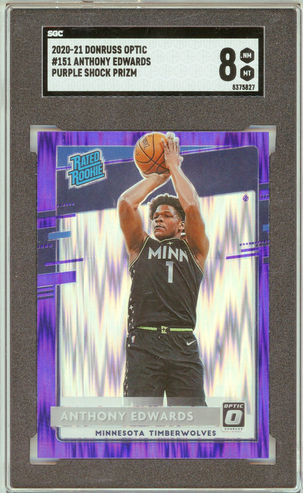 Anthony Edwards 2020-21 Panini Donruss Optic Purple Shock Prizm Rookie Card #151 (SGC)