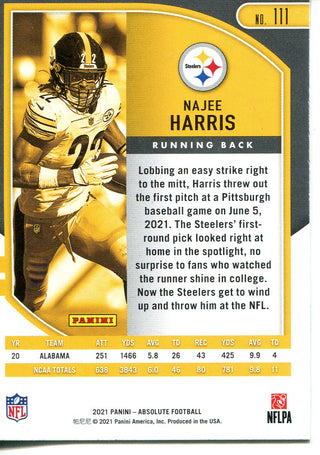 Najee Harris 2021 Panini Absolute Rookie Card