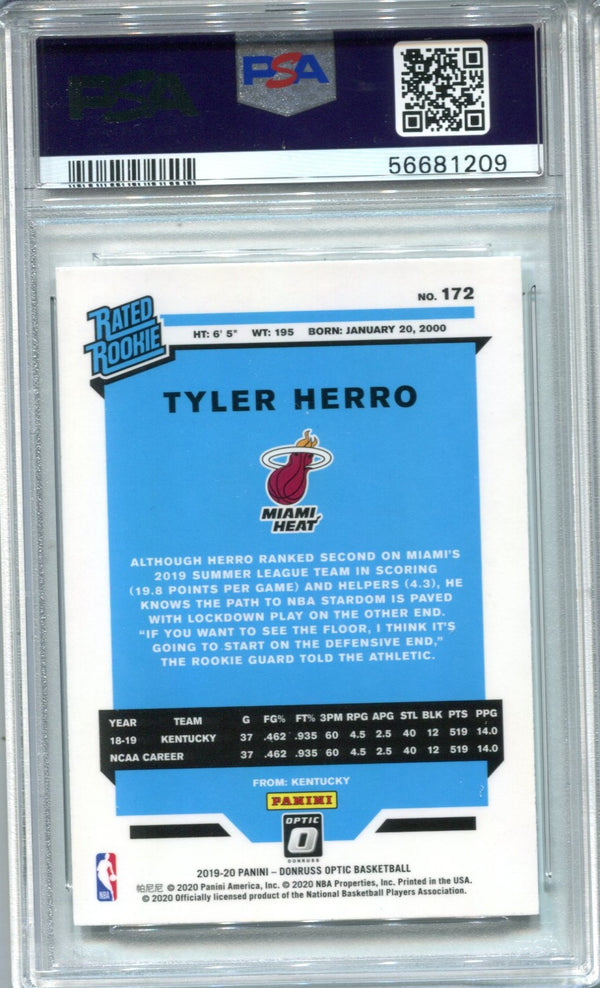 Tyler Herro 2019 Panini Donruss Optic #172 PSA GEM MT 10 Card