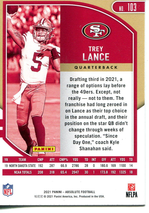 Trey Lance 2021 Panini Absolute Rookie Card