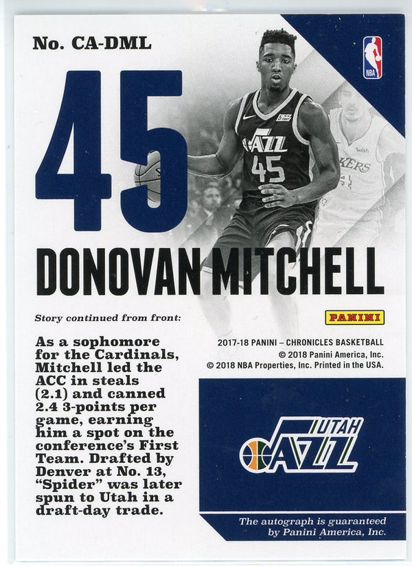 Donovan Mitchell Autographed 2017-18 Panini Chronicles Card