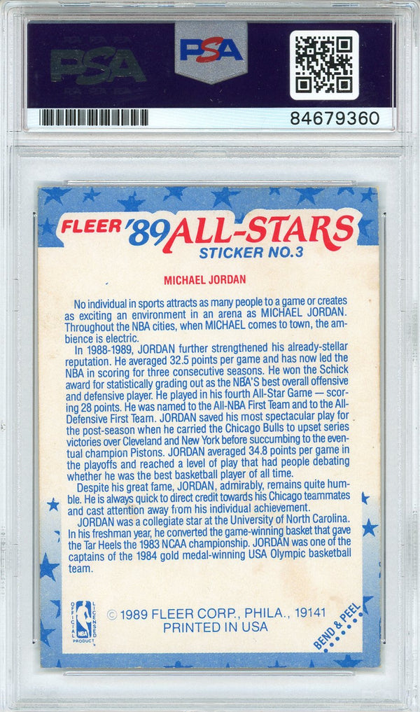 Michael Jordan Autographed 1989 Fleer Sticker Card #3 (PSA)