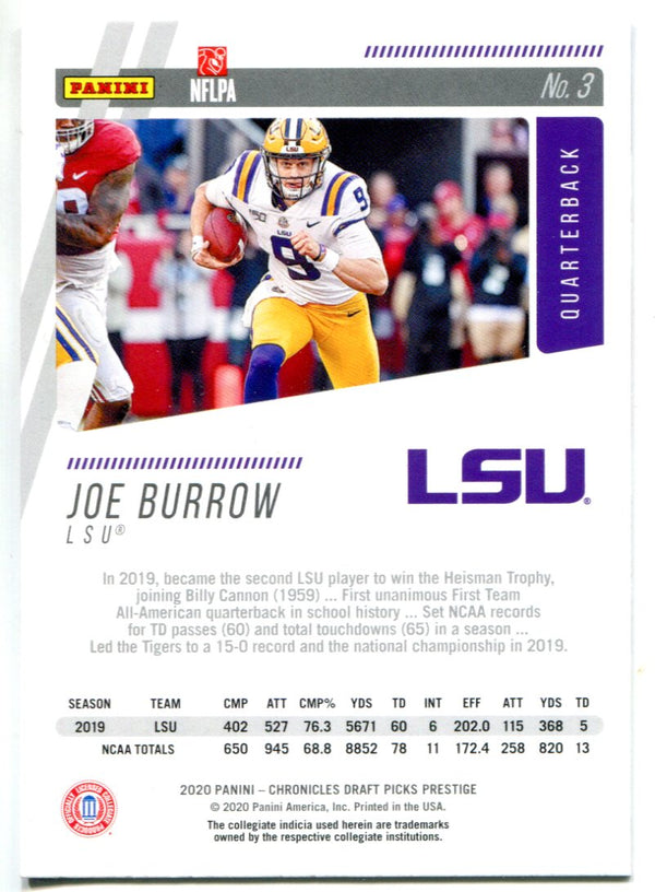 Joe Burrow 2020 Panini Chronicles Draft Picks Prestige Rookie Card