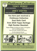 Topps Heritage Clubhouse Collection Joey Votto Tony Perez Dual Bat Card