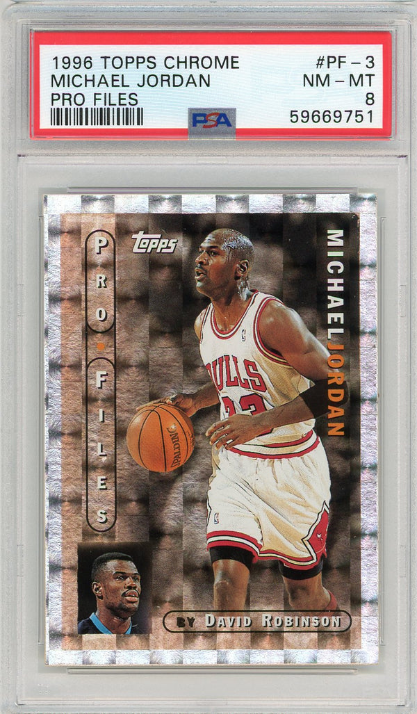 Michael Jordan 1996 Topps Chrome Pro Files Card #PF-3 (PSA NM-MT 8)